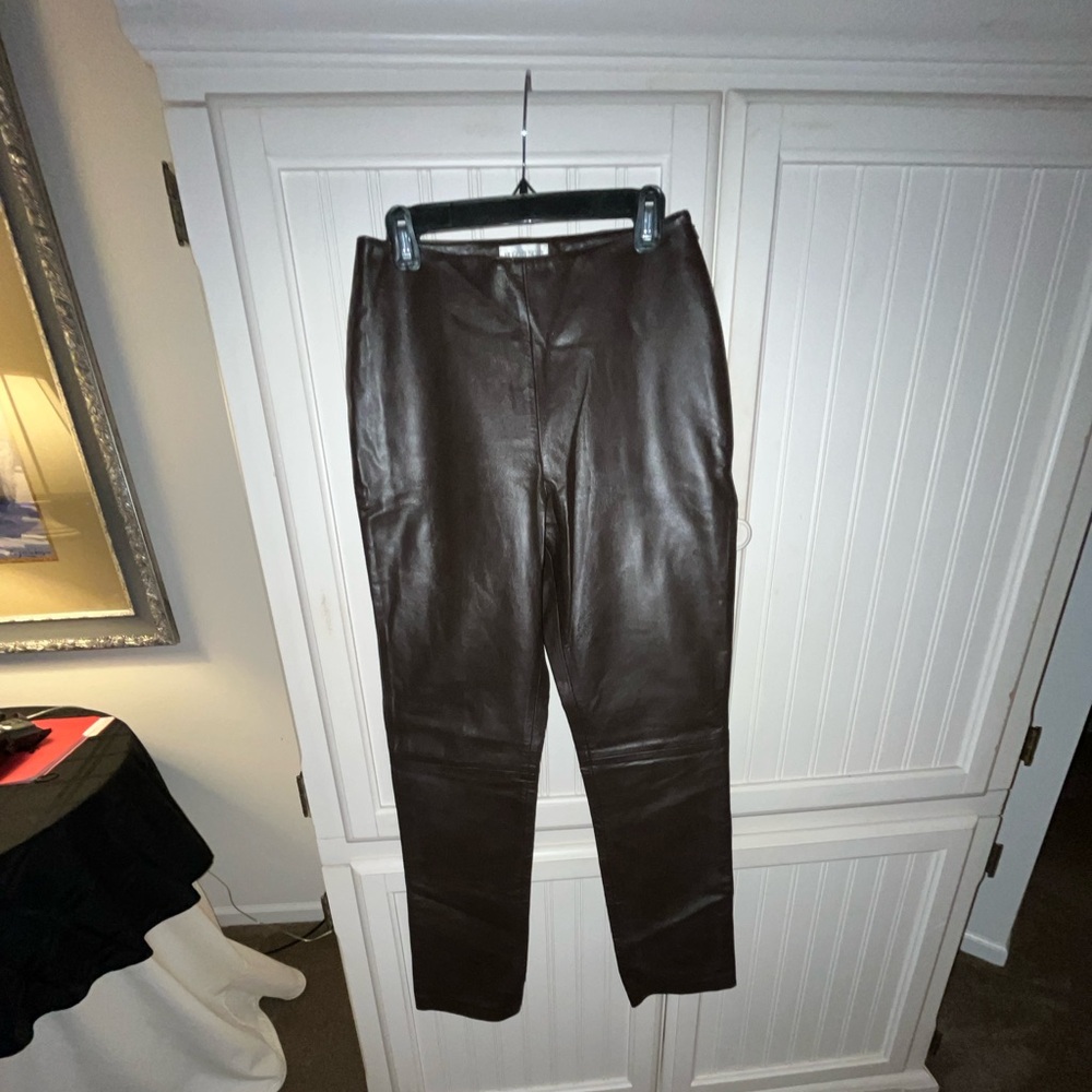 Hugo Buscati, Dark Brown 100% Leather Pants, Size 10 Tall